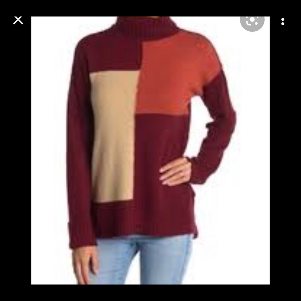 Cyrus Color Block Cowl Neck Sweater SZ S
